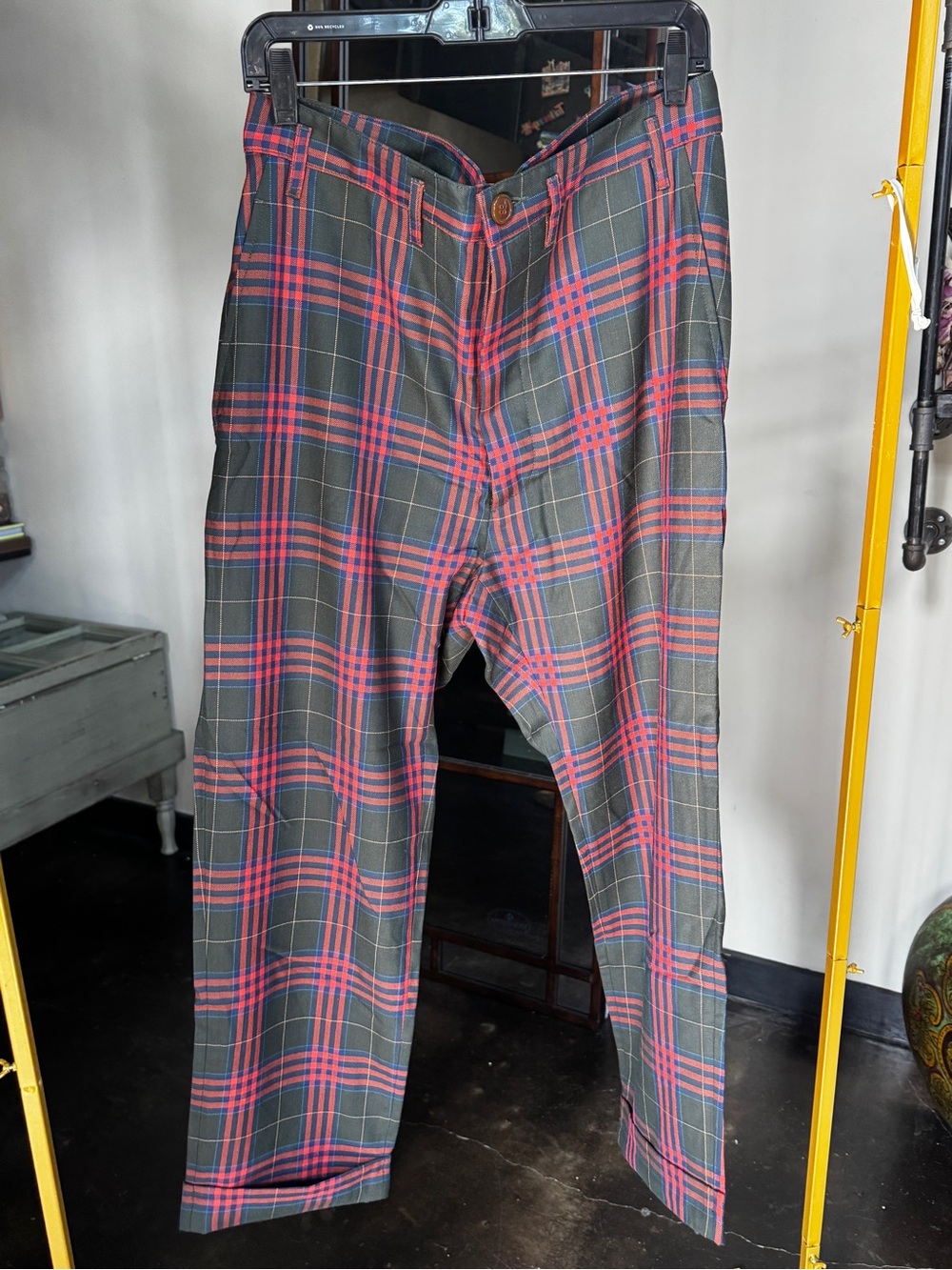 Vivienne Westwood Olive Green and Pink Plaid Chinos